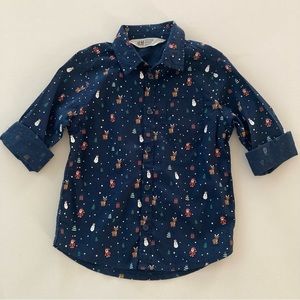 H&M Toddler Boy 3-4 Holiday Shirt Santa Snowman Reindeer Christmas Tree